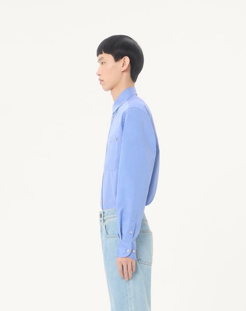 Valentino - Valentino Oxford Cotton Shirt With Vgold - Light Blue - Man - Shirts