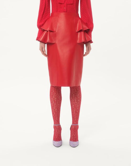 Valentino - Leather Midi Skirt - Red - Woman - Skirts