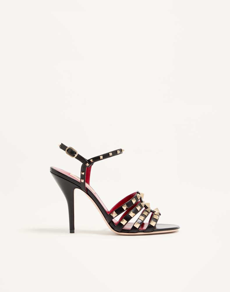 Valentino Garavani Women's Black Rockstud Kidskin Sandal 100Mm Woman 42
