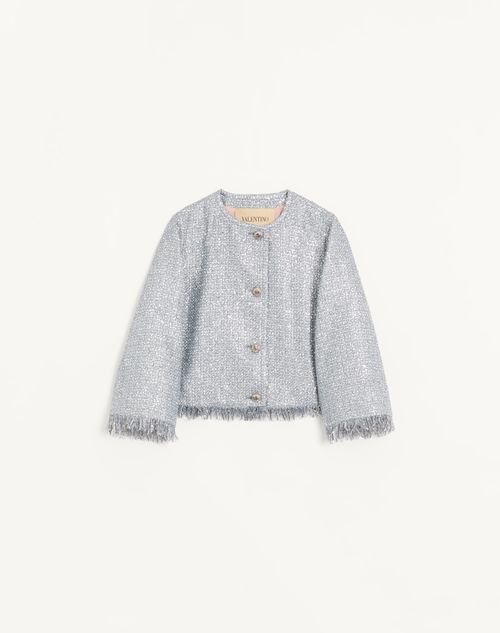Valentino - Valentino Caban In Lurex Basket Weave - Silver - Woman - Jackets And Blazers