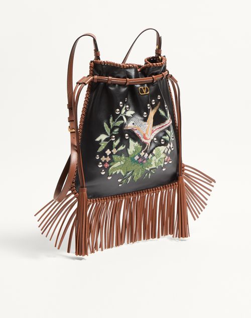 Valentino Garavani - Valentino Garavani Nellcôte Alice Embroidered Bag With Fringes - Black/multicolor/tobacco - Woman - Shoulder Bags