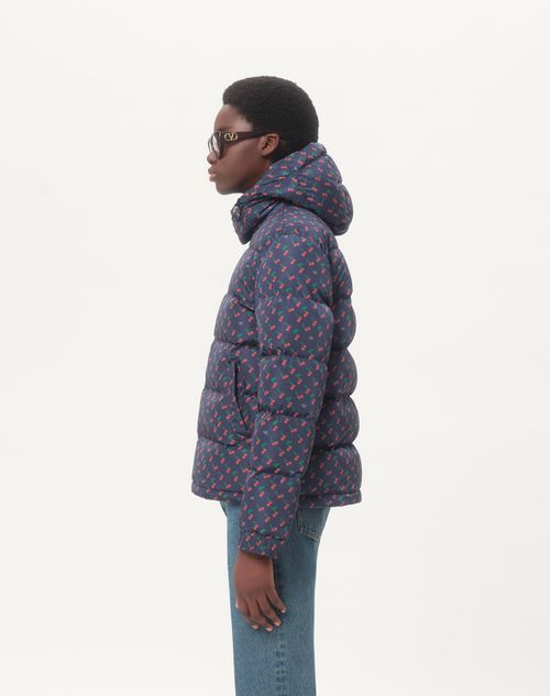 Valentino - Nylon Hooded Down Jacket With Cherryfic Print - Blue - Man - Outerwear