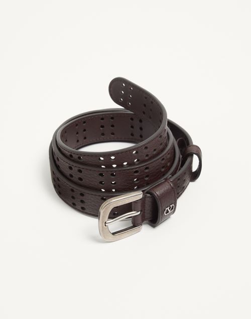 Valentino Garavani - Mini Vlogo Signature Belt In Perforated Leather - Brown - Man - Belts