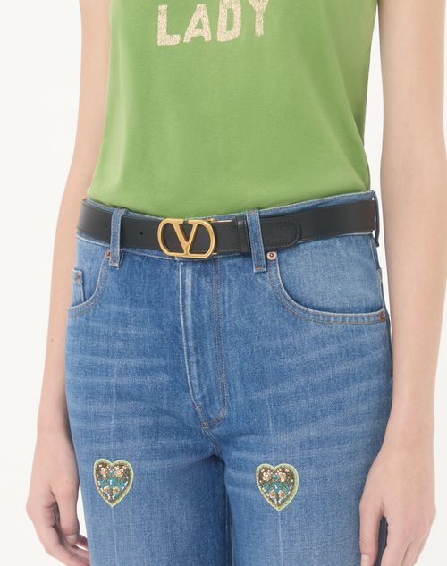Valentino Garavani - Vlogo Signature Reversible Shiny Calfskin Belt - 30mm / 1.2 In. - Black/pink - Woman - Belts