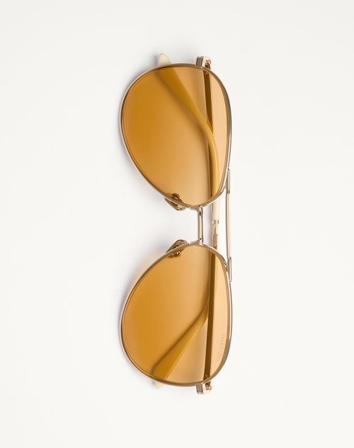 Valentino - Metal Aviator Frame - Gold/amber - Unisex - Eyewear
