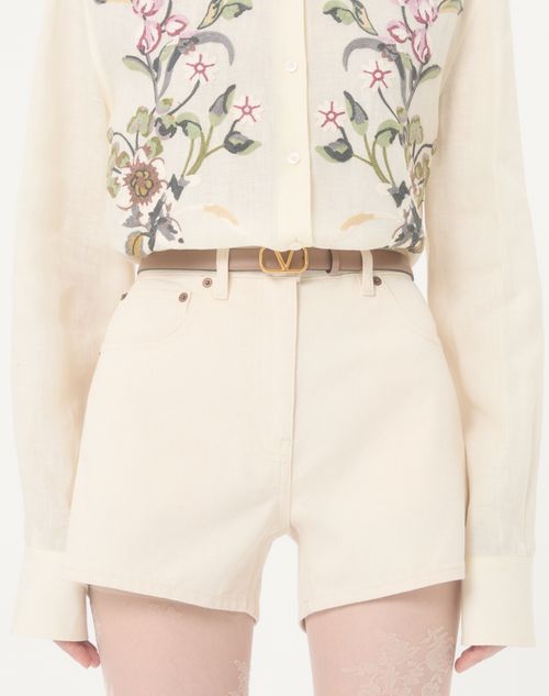 Valentino Garavani - Reversible Vlogo Signature Belt In Glossy Calfskin 20 Mm - Smokey Beige/black - Woman - Accessories