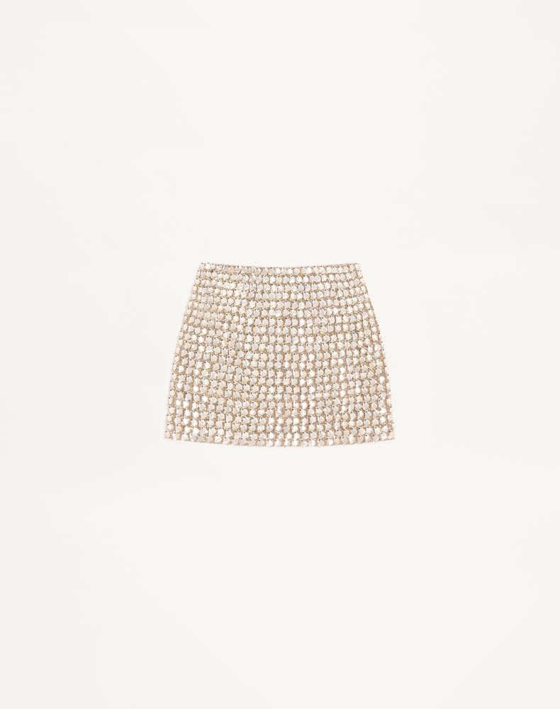 Valentino Women's Silver Mini Skirt In Embroidered Organza Woman 46