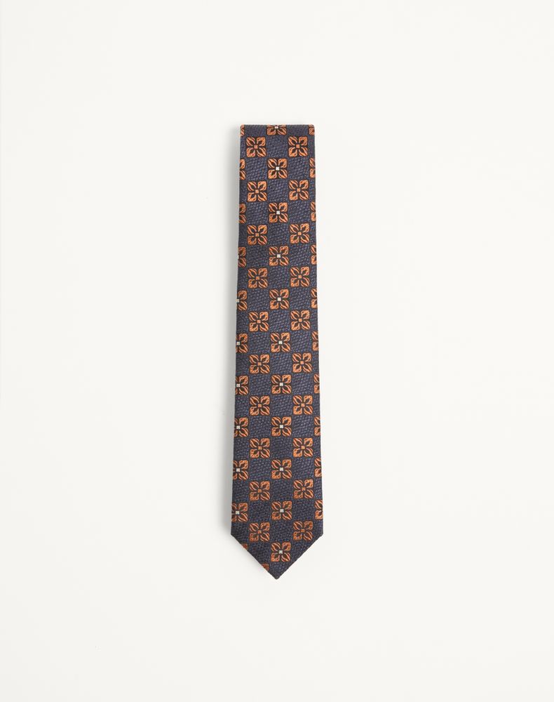 Valentino Garavani Men's Blue/Hazelnut Valentie Silk And Jacquard Tie With Design Man Uni