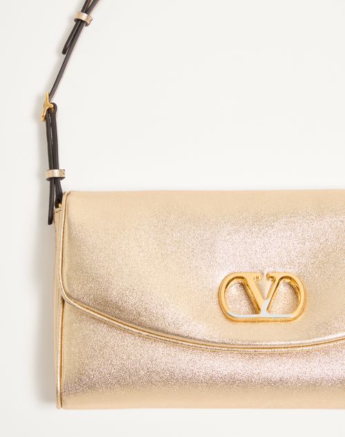 Valentino Garavani - Valentino Garavani Devain Small Shoulder Bag In Laminated Nappa Leather - Gold - Woman - Shoulder Bags