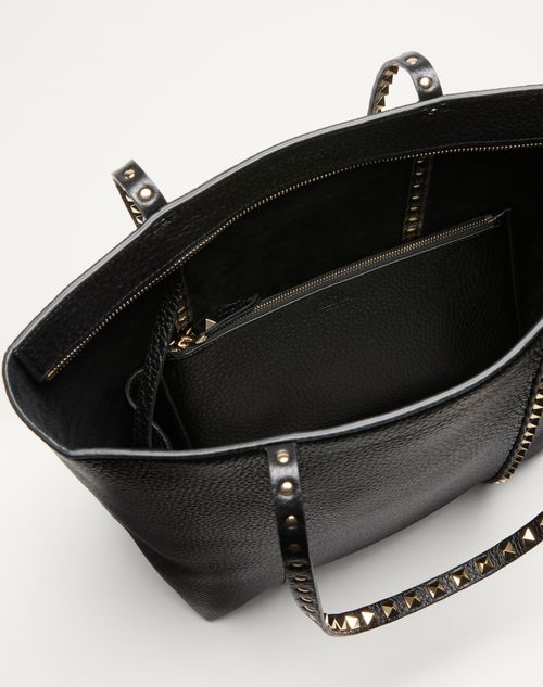 Valentino Garavani - Valentino Garavani Rockstud Shopping Bag In Grainy Calfskin - Black - Woman - Totes