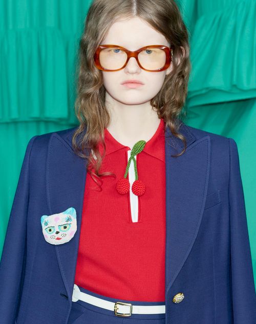 Valentino Garavani - Le Chat De La Maison Brooch In Jacquard Fabric With Resin Bead Embroidery - Multicolour - Woman - Jewellery