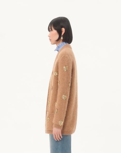 Valentino - Embroidered Cardigan - Camel/gold - Woman - Knitwear