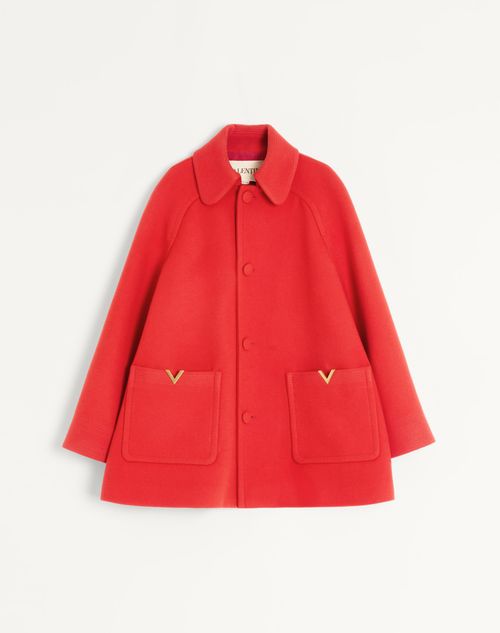 Valentino Single-breasted Coat In Wool Drap In Red