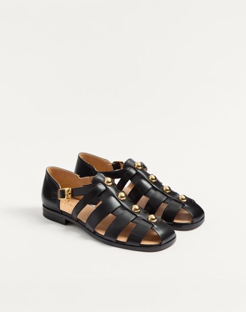 Valentino Garavani - Studshield Fisherman Calfskin Sandal - Black - Man - Sandals