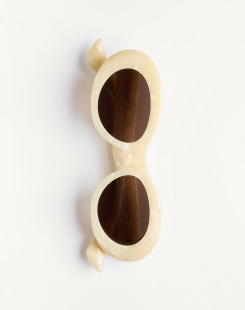 Valentino - Oval Acetate Eyewear - Ivory/brown - Woman - Eyewear