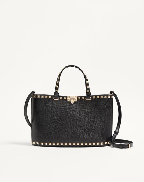 Valentino Garavani Valentino Garavani Rockstud Small Shopping Bag In Grainy Calfskin Woman Black Onesize