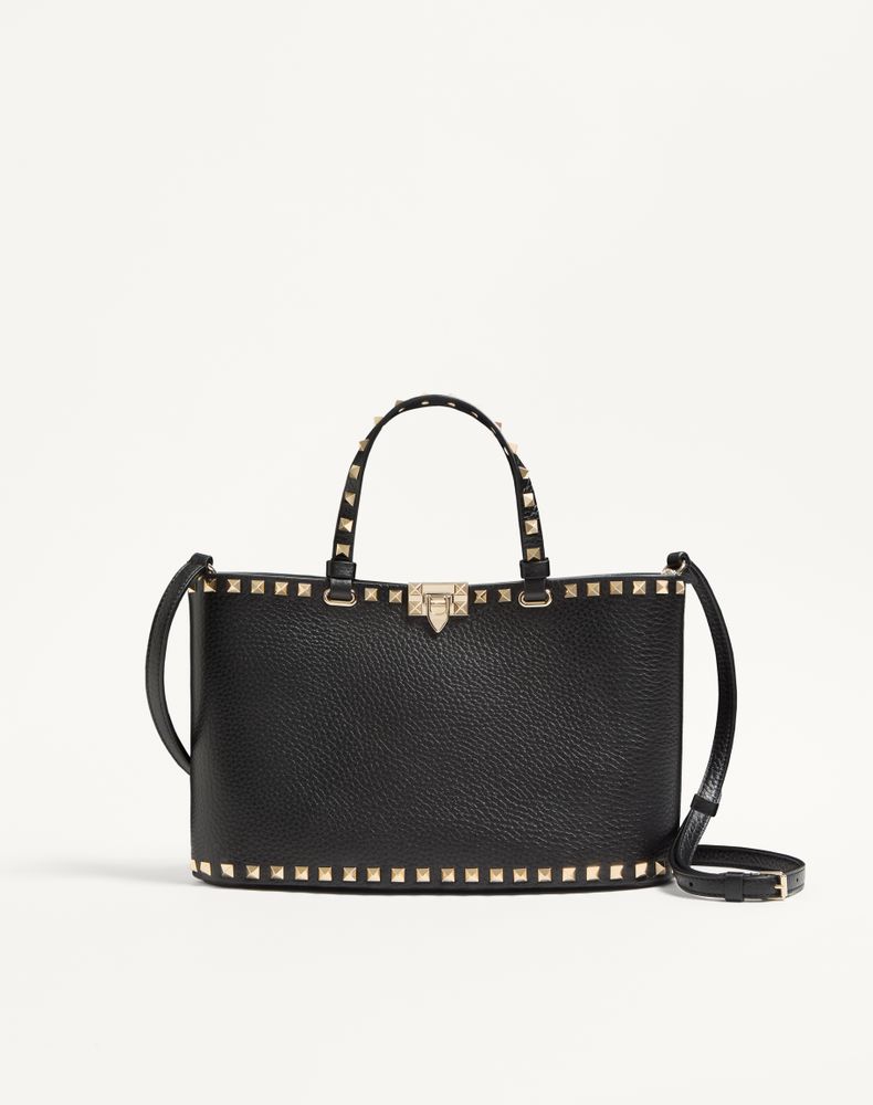 Valentino Garavani Women's Black Rockstud Small Shopping Bag In Grainy Calfskin Woman Uni