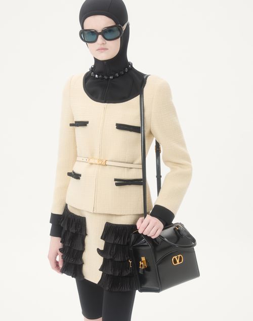 Valentino - Plain Wool Tweed Jacket - Almond/black - Woman - Jackets And Blazers
