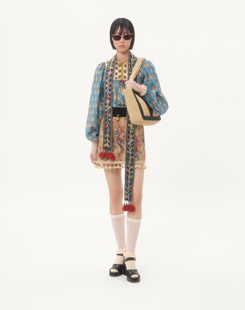 Valentino - Embroidered Skirt On Piquet With Paisley Voyage Imaginaire Print - Multicolor - Woman - Skirts