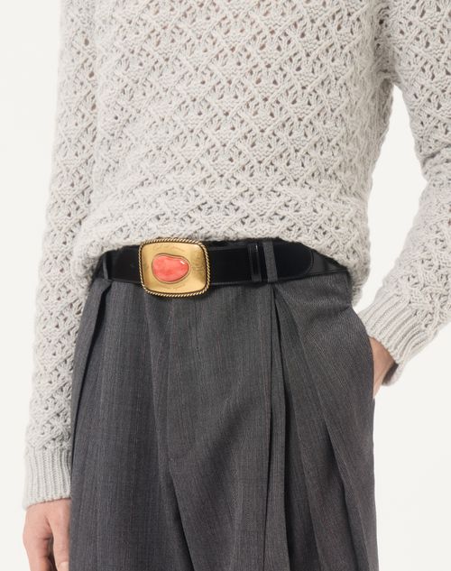 Valentino Garavani - Valentino Garavani Gaudium Belt In Shiny Calfskin 40 Mm - Black - Man - Belts