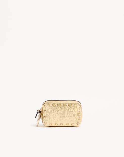 Valentino Garavani - Rockstud Charm In Laminated Grainy Calfskin. - Antique Brass - Woman - Wallets And Small Leather Goods