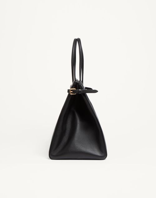 Valentino Garavani - Valentino Garavani Antibes Medium Leather Shopping Bag - Black - Man - Totes