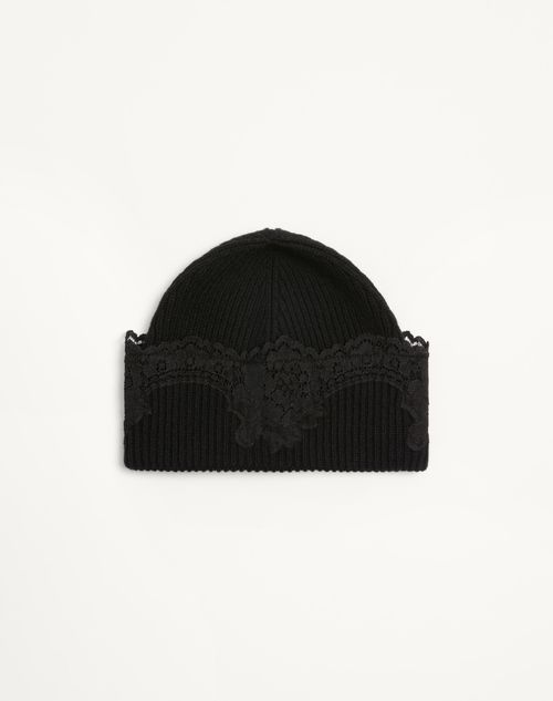 Valentino Garavani Bonnet Vlogo Signature En Cachemire Et Dentelle Femme Noir L/x
