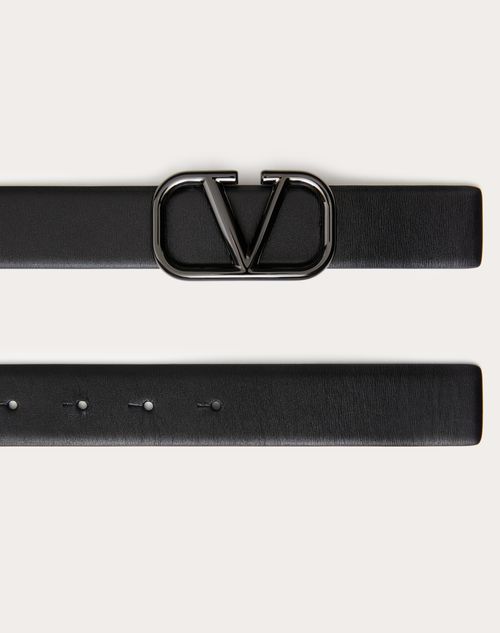 Valentino Garavani - Vlogo Signature Belt In Glossy Calfskin 30mm - Black - Woman - Belts
