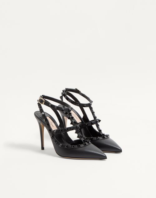 Valentino Garavani - Rockstud Ankle Strap Pump With Tonal Studs 100  - Black - Woman - Pumps