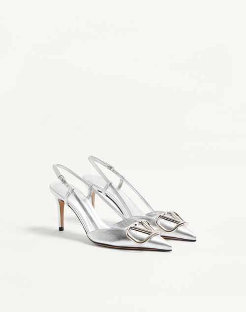 Valentino Garavani - Vlogo Signature Slingback Pump In Laminated Nappa Leather 80mm - Silver - Woman - Pumps