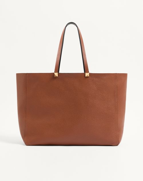 Valentino Garavani - Rockstud Reversible Elk Print Calfskin Tote - Black/saddle Brown - Man - Totes