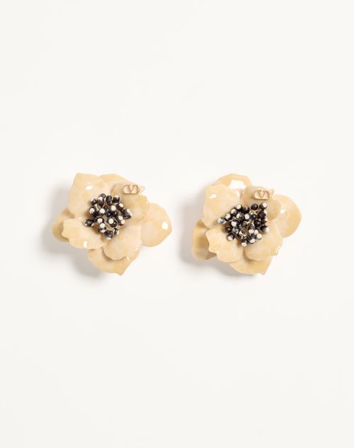 Valentino Garavani - Fleur Lumineuse Earring In Metal, Enamel And Fabric - Gold - Woman - Fashion Jewelry