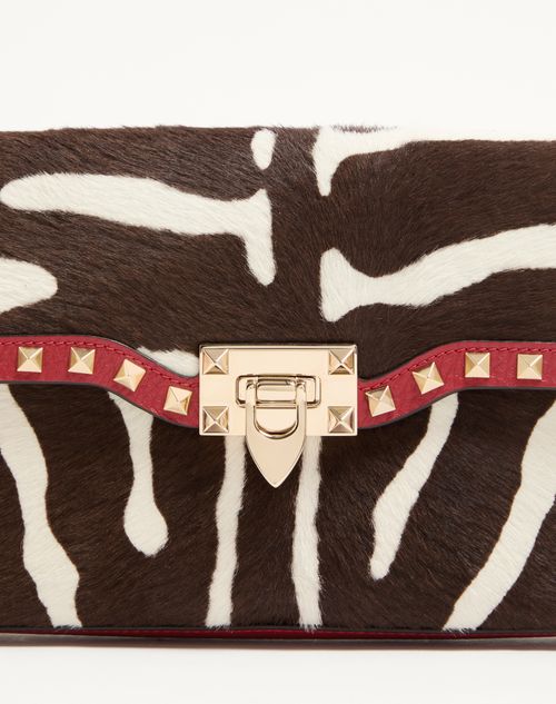 Valentino Garavani - Valentino Garavani Rockstud Small Shoulder Bag In Pony-effect Calfskin - White/marrone/red - Woman - Shoulder Bags