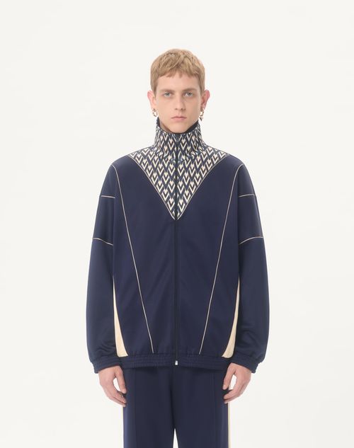 Valentino - Valentino Acetate Sweatshirt With Zip And Inlaid Toute La V Print - Blue/butter - Man - Tshirts And Sweatshirts