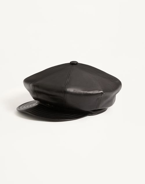 Valentino Garavani - Valentino Garavani Vlogo Signature Leather Beanie - Black - Woman - Hats And Gloves