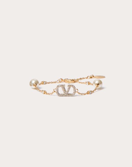 Shop Valentino Garavani Vlogo Signature Bracelet In Metal, Swarovski® Crystals And Pearls Woman Gold Uni