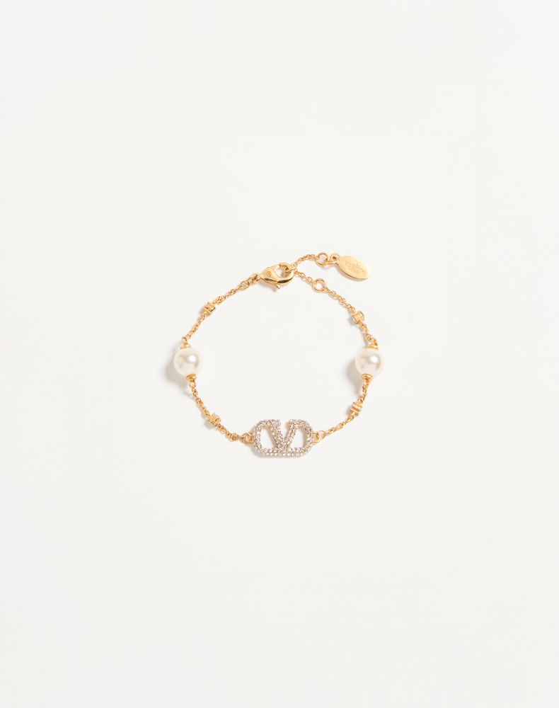 Valentino Garavani Women's Gold Vlogo Signature Bracelet In Metal, Swarovski Crystals And Pearls Woman Uni