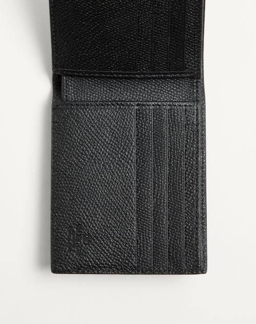 Valentino Garavani - Valentino Garavani Vlogo Signature Grainy Calfskin Wallet - Black - Man - Wallets And Small Leather Goods