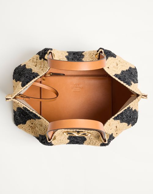 Valentino Garavani - Valentino Garavani Medium Raffia Shopping Bag With Wave Motif. - Natural/black - Woman - Totes