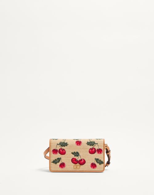 VALENTINO GARAVANI VALENTINO GARAVANI VLOGO SIGNATURE MINI SHOULDER BAG IN JACQUARD RAFFIA WITH CHERRYFIC PATTERN WOMAN