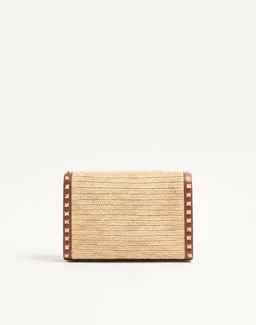 Valentino Garavani - Valentino Garavani Rockstud Small Shoulder Bag In Raffia - Natural/saddle Brown - Woman - Shoulder Bags