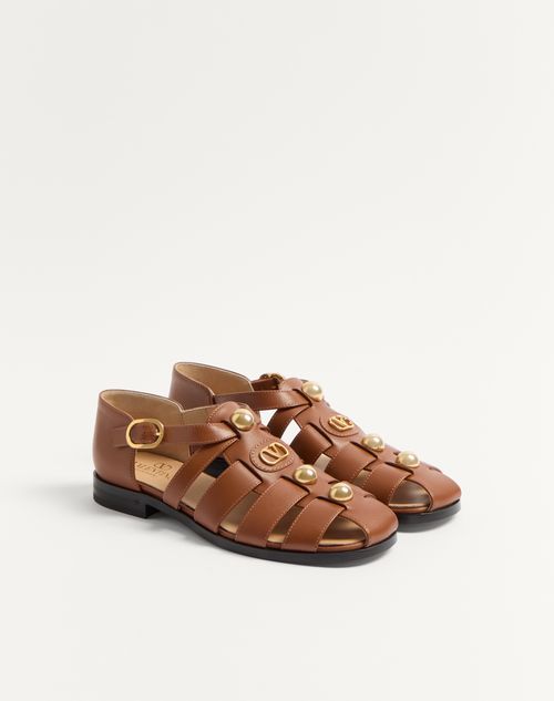 Valentino Garavani - Vlogo Signature Calfskin Fisherman Sandal 20mm - Tobacco - Woman - Sandals