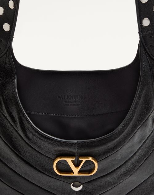 Valentino Garavani - Valentino Garavani Hoboho Small Nappa Leather Hobo Bag With Chevron Pattern And Studs - Black - Woman - Shoulder Bags