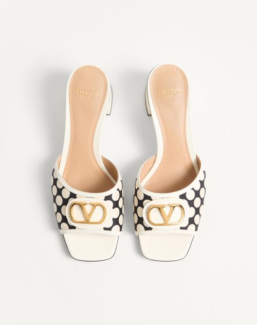 Valentino Garavani - Vlogo Signature Slide Sandal In Plus De Pois Fabric 60mm - Black/ivory - Woman - Sandals
