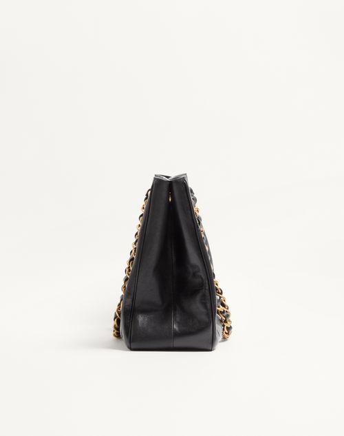 Valentino Garavani - Valentino Garavani Laseine Shopping Bag In Nappa Leather With A Chevron Pattern - Black - Woman - Totes