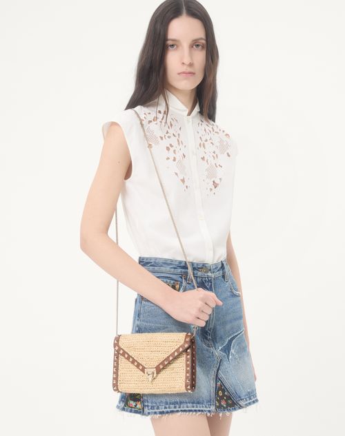Valentino Garavani - Mini Rockstud Raffia Shoulder Bag - Natural/saddle Brown - Woman - Clutches