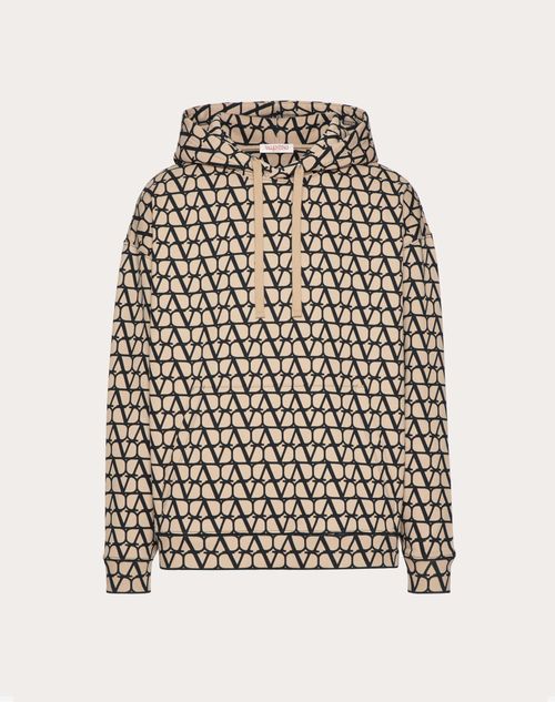 Shop Valentino Cotton Hooded Sweatshirt With Toile Iconographe Print In Beige/black