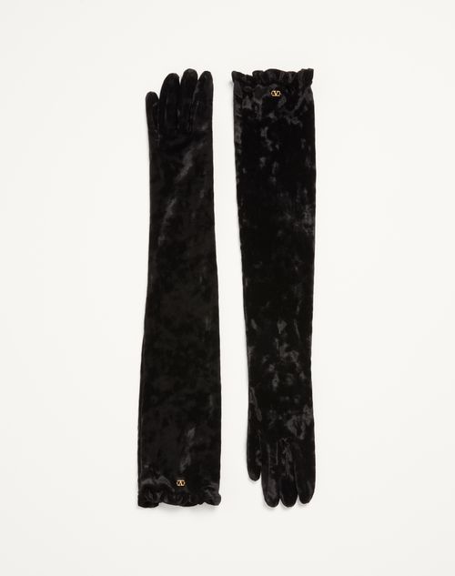 Valentino Garavani - Vlogo Signature Long Chenille Gloves - Black/gold - Woman - Hats And Gloves