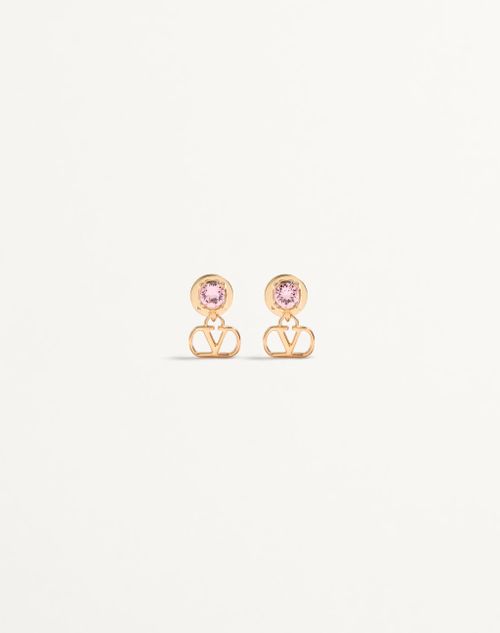 Valentino Garavani Vlogo Signature Earrings In Metal And Swarovski Crystals Woman Gold/light Pink Onesize