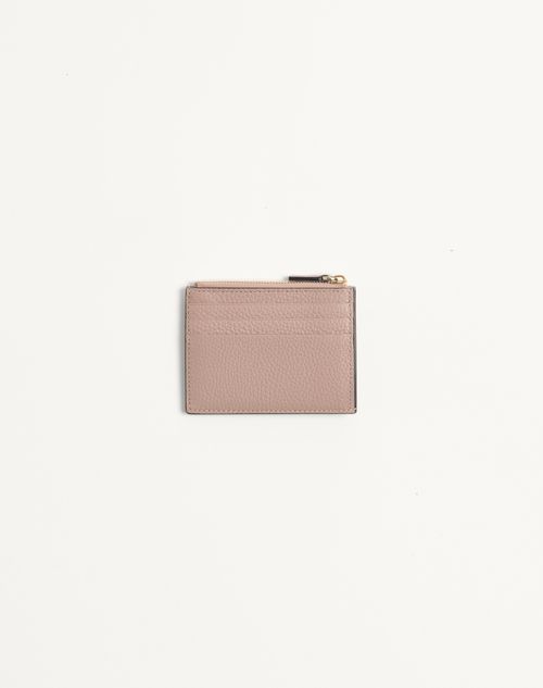 Valentino Garavani - Rockstud Grainy Calfskin Cardholder With Zipper - Poudre - Woman - Wallets And Small Leather Goods